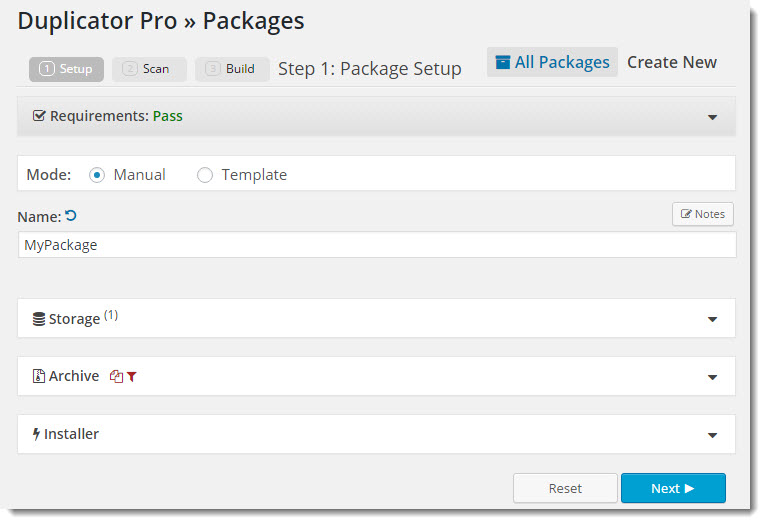 First step in moving WordPress using the Duplicator Pro plugin.