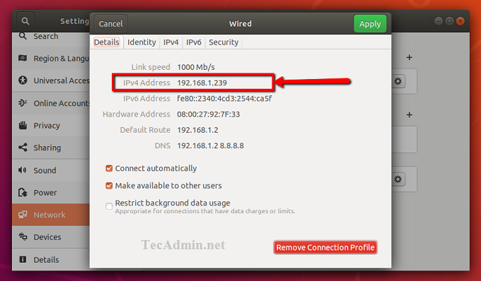 View Ubuntu Local IP Address
