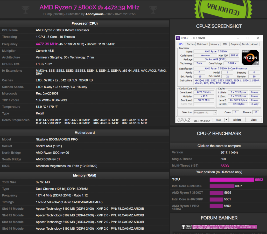 AMD Ryzen 7 5800X 8 Core Desktop CPU Multi Thread Benchmark Performance Leak CPU Z 2 1030x902 1