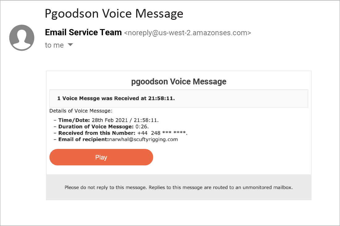 amazonses return path voicemail email