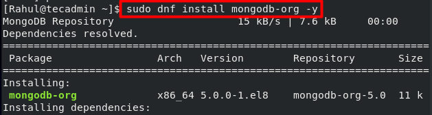 dnf install mongodb on centos8