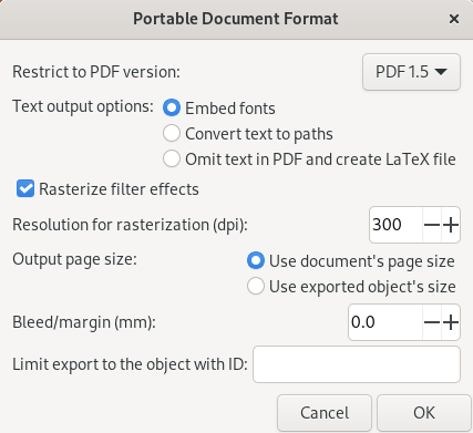 PDF output settings