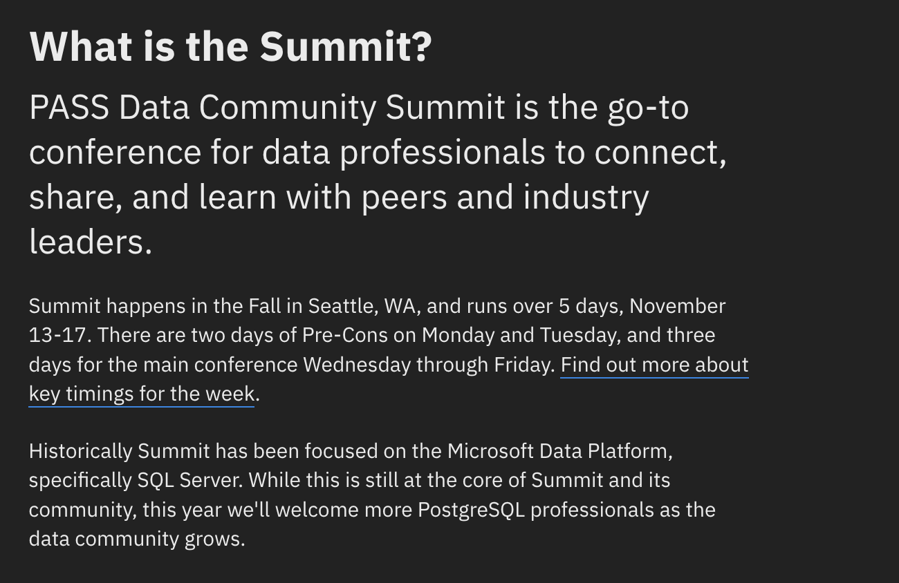 screenshot of what is PASS Data Community Summit